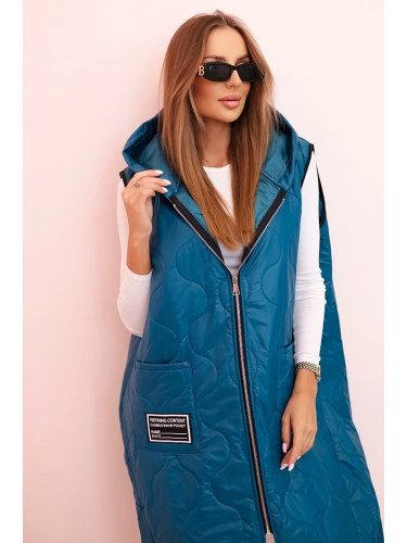 Kesi Włoski Plus Size women's quilted vest with a hood fastened with a zipper sea green
