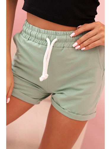 Kesi Women's cotton shorts with elastic and tie at the waist dark mint