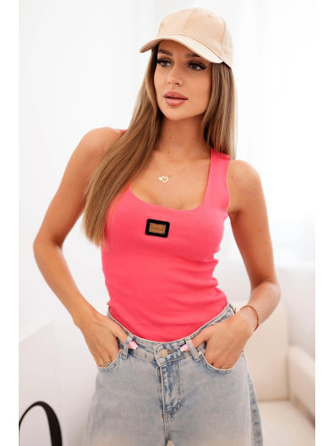 Kesi Women's ribbed tank top with decorative patch pink