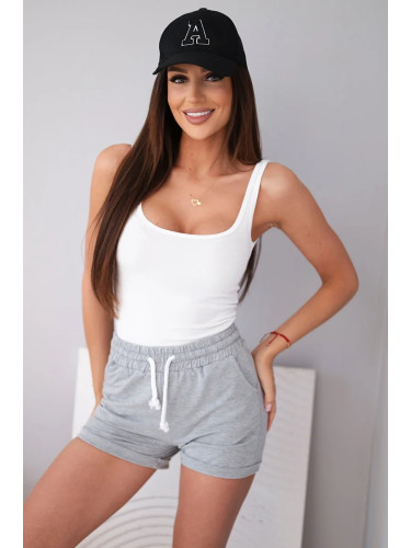 Kesi Women's cotton shorts with an elastic band and tie at the waist gray melange