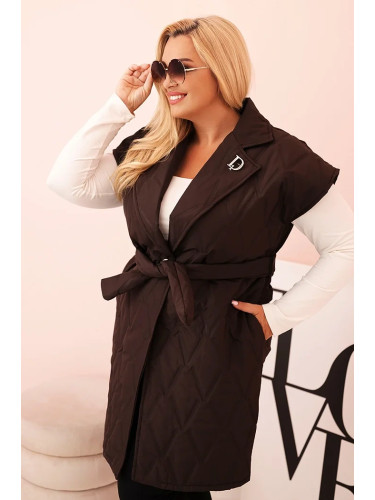 Kesi Włoski Women's Plus Size quilted vest with belt and collar brown