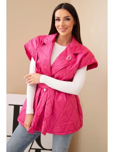 Kesi Włoski Women's quilted vest with a belt and wide collar pink