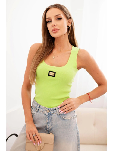 Kesi Women's ribbed tank top with decorative patch light green