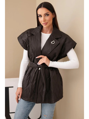 Kesi Włoski Women's quilted vest with a belt and wide collar brown