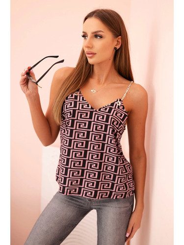 Kesi Women's sleeveless top with a chain and geometric pattern dark pink