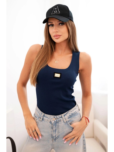 Kesi Women's ribbed tank top with decorative patch navy