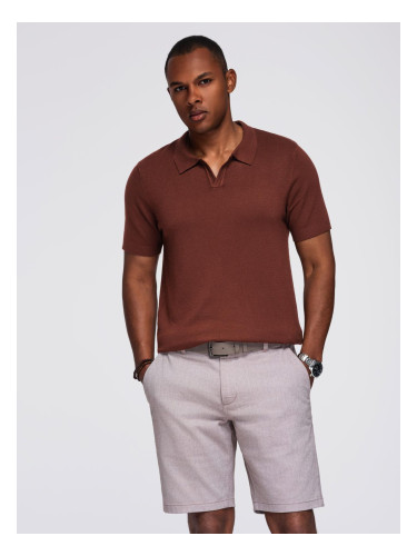Ombre Men's buttonless polo shirt with classic weave - dark brown