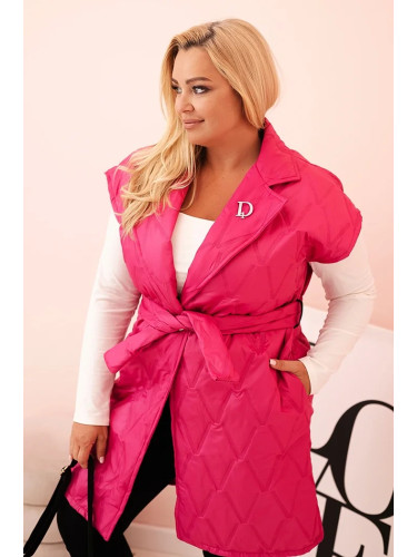 Kesi Włoski Plus Size women's quilted vest with belt and collar pink