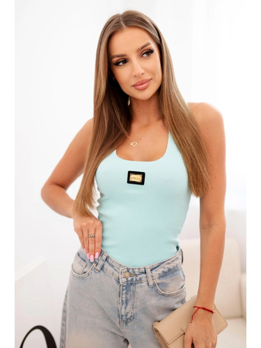 Kesi Women's ribbed tank top with decorative patch light mint