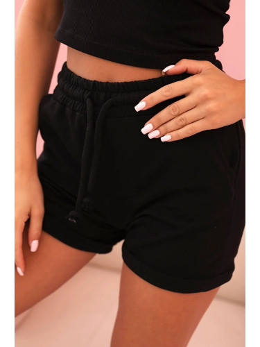 Kesi Women's cotton shorts with elastic and tie at the waist black