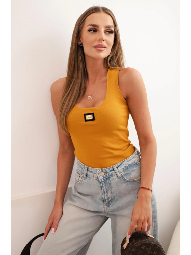 Kesi Women's ribbed tank top with decorative patch mustard