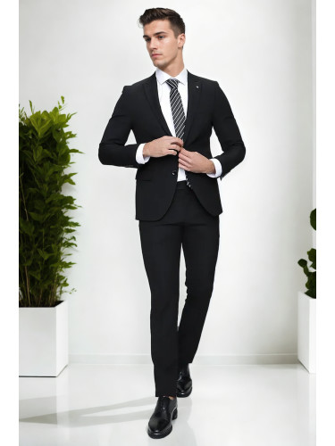 76373 Dewberry Mens Black 6 Drop Suit Set - Blazer-Trousers-BLACK