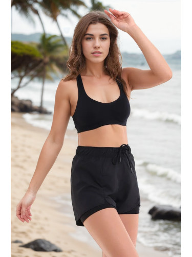 85389 Dewberry Womens Swim Shorts with Inner Tights-BLACK