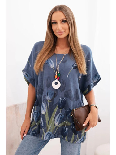 Kesi Włoski Women's cotton shirt with a floral pattern denim