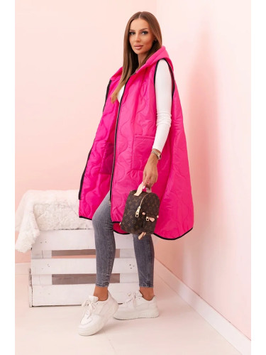 Kesi Włoski Women's quilted Plus Size vest with a hood zippered pink