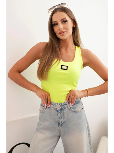 Kesi Women's ribbed tank top with decorative patch neon yellow