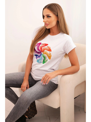 Kesi Women's cotton short-sleeve blouse with colorful print white