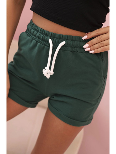 Kesi Women's cotton shorts with elastic and tie at the waist dark green