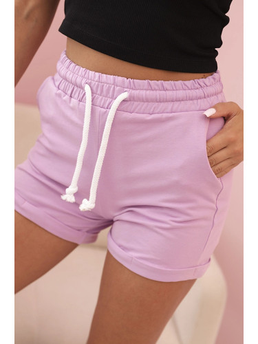 Kesi Women's cotton shorts with an elastic waistband and tie in light purple