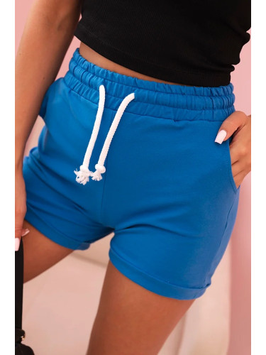 Kesi Women's cotton shorts with an elastic band and a tie at the waist cobalt blue