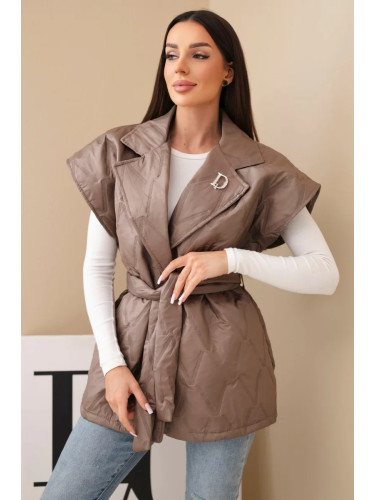 Kesi Włoski Women's quilted vest with a belt and wide collar fango