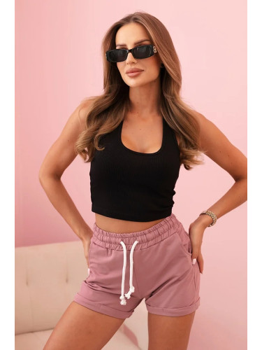 Kesi Women's cotton shorts with elastic and tie at the waist dark pink