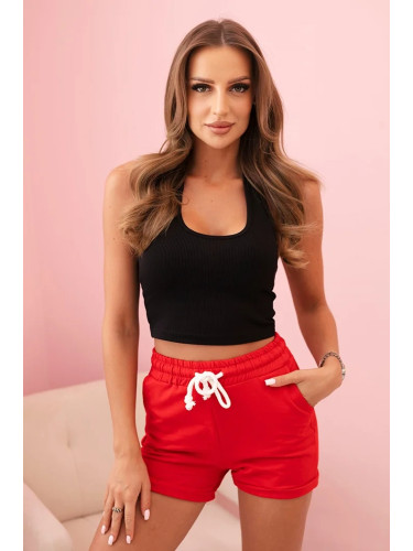 Kesi Women's cotton shorts with elastic and tie at the waist red