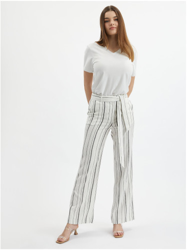 Orsay White Women's Striped Linen Trousers - Women's