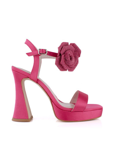 Дамски сатенени сандали на ток в цикламено w590