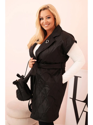 Kesi Włoski Women's Plus Size quilted vest with belt and collar black