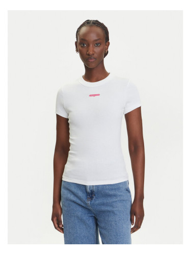 Tommy Jeans Тишърт Script Label DW0DW21402 Бял Slim Fit