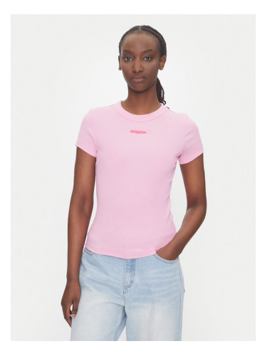 Tommy Jeans Тишърт Script Label DW0DW21402 Розов Slim Fit