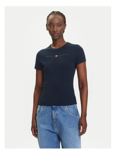 Tommy Jeans Тишърт Linear DW0DW21422 Тъмносин Slim Fit