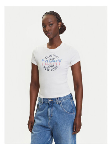 Tommy Jeans Тишърт DW0DW21421 Екрю Slim Fit