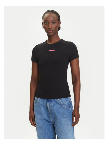 Tommy Jeans Тишърт Script Label DW0DW21402 Черен Slim Fit