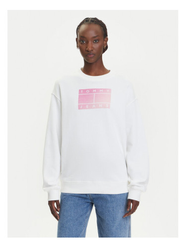 Tommy Jeans Суитшърт Gradient Flag DW0DW21396 Бял Relaxed Fit