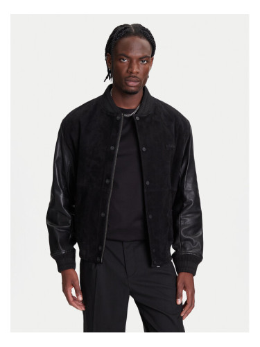 HUGO Кожено яке Laxe 50541881 Черен Regular Fit