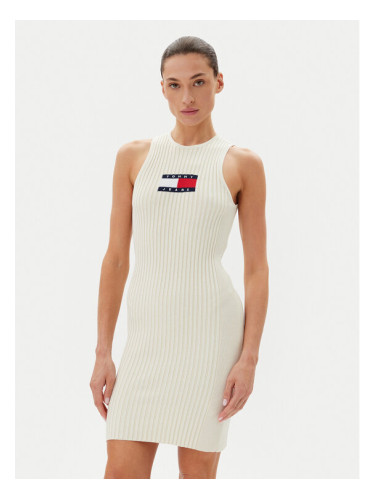 Tommy Jeans Плетена рокля DW0DW20877 Екрю Slim Fit