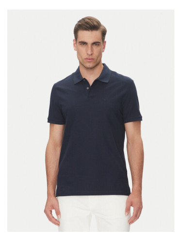 Calvin Klein Тениска с яка и копчета LV04LC239G Тъмносин Regular Fit