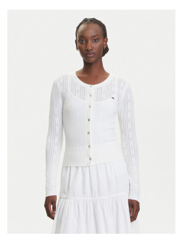 Tommy Jeans Кардиган Pointelle DW0DW20966 Бял Regular Fit