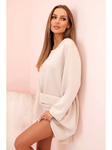 Kesi Włoski Plus Size women's viscose dress with a chain bag beige