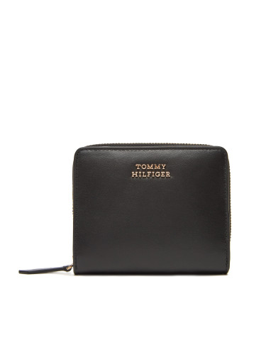 Портфейл Tommy Hilfiger Th Leather Slg Med Za Flap AW0AW17499 Черен