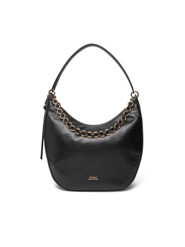 Tommy Hilfiger Дамска чанта Moon Leather Hobo AW0AW17468 Черен