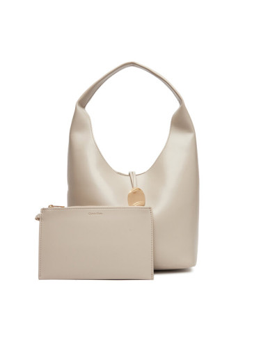 Calvin Klein Jeans Дамска чанта Stone Lock Slouchy Small Shoulde LV04K3176G Екрю