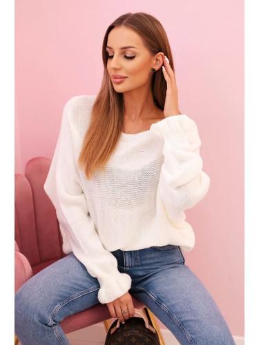 Kesi Włoski Women's mohair sweater with gathered sleeves and a back cutout ecru