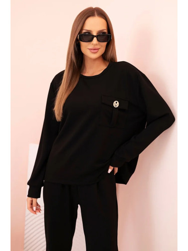 Kesi Włoski Women's set buttercream sweatshirt and pants with elastic black