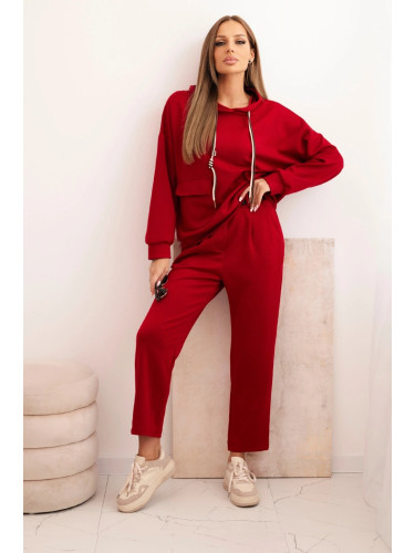 Kesi Włoski Women's set butter hoodie with pants with a belt burgundy