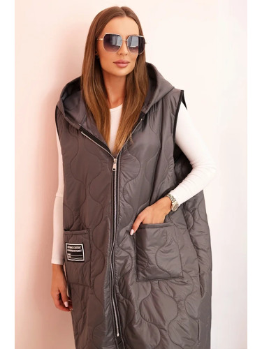 Kesi Włoski Women's quilted Plus Size vest with a hood zippered graphite