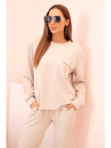 Kesi Włoski Women's set butter soft sweatshirt and pants with elastic beige