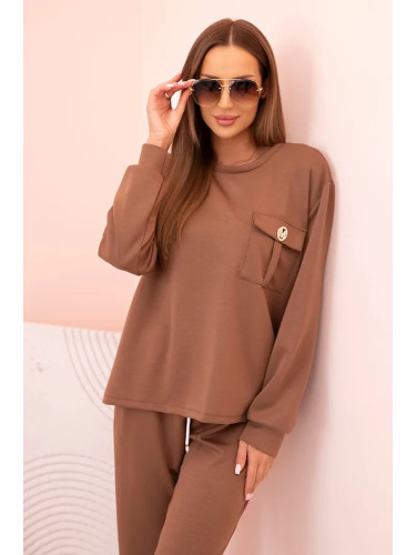 Kesi Włoski Women's set butter hoodie and pants with elastic camel